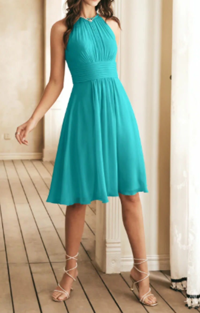 AW BRIDAL 8 M turquoise green Keziah chiffon wedding cocktail  knee dress 0B16